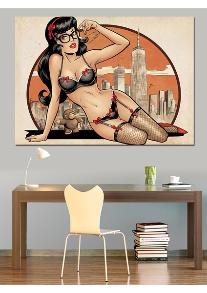 Pin-Up Tarzı Kadın Çizimi Dekoratif Kanvas - Mdf Ahşap Tablo fiyatları
