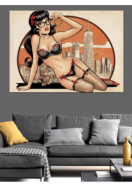 Pin-Up Tarzı Kadın Çizimi Dekoratif Kanvas - Mdf Ahşap Tablo modelleri