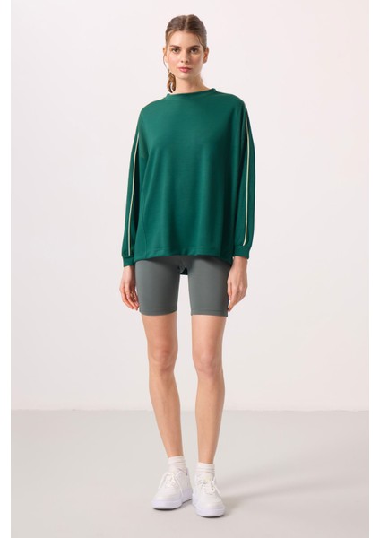 Yeşil Yumuşak Dokulu O Yaka Oversize Kadın Tunik Sweatshirt - 97303