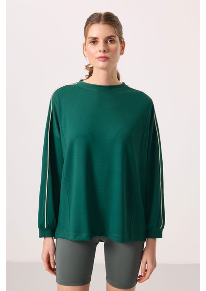 Yeşil Yumuşak Dokulu O Yaka Oversize Kadın Tunik Sweatshirt - 97303