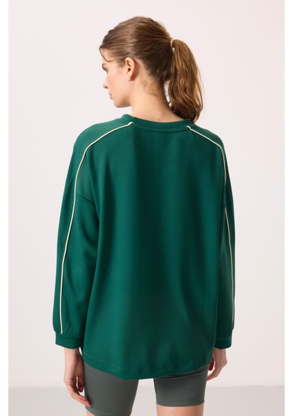 Yeşil Yumuşak Dokulu O Yaka Oversize Kadın Tunik Sweatshirt - 97303
