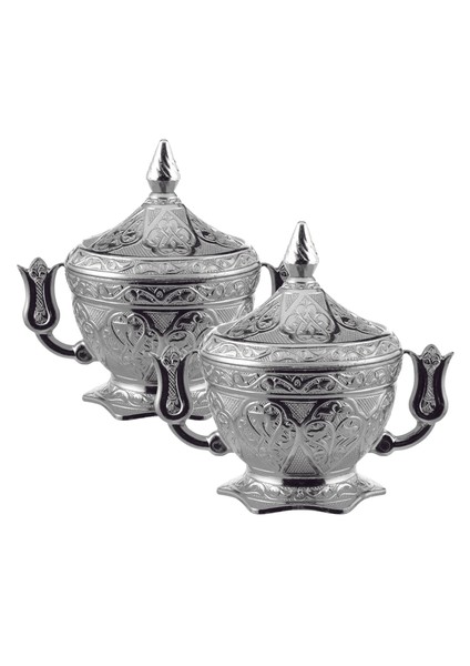 2 Adet Lale Saplı Kapaklı Metal Şekerlik (063-2)