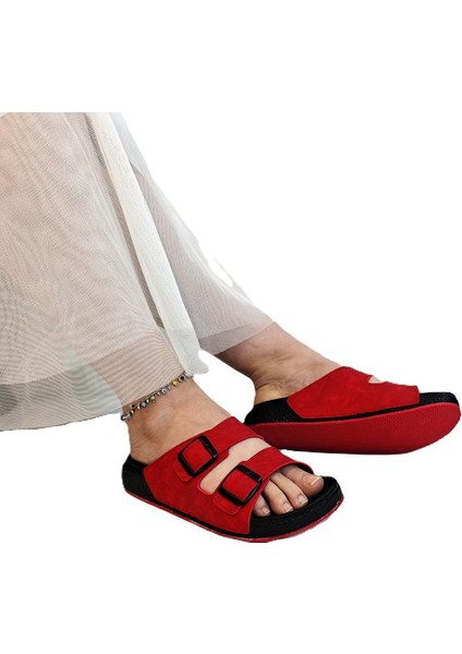 7410 Kırmızı Çift Tokalı Yumuşak Taban Rahat Terlik fiyatları