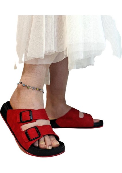 7410 Kırmızı Çift Tokalı Yumuşak Taban Rahat Terlik fırsatları