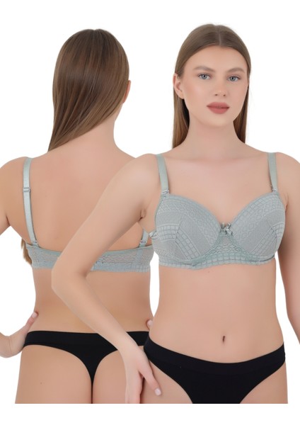 Kadın Sütyen C Cup (Büyük Beden) - Balenli Dolgusuz Dantel Detaylı