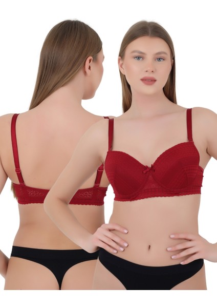 Kadın Sütyen C Cup (Büyük Beden) - Balenli Dolgusuz Dantel Detaylı