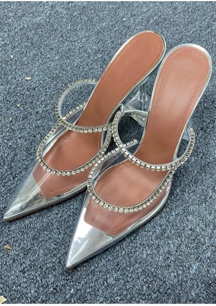 Kadın Princess Gümüş Nude Taba Bej Ten Şeffaf Topuklu Taşlı Stiletto Sivri Burunlu Abiye Ayakkabı fiyatları