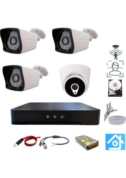 1 Iç 3 Dış 3.6 mm Lens 2mp 1080P 4 Kameralı 320 GB HDD Dahil Güvenlik Seti - ST213320