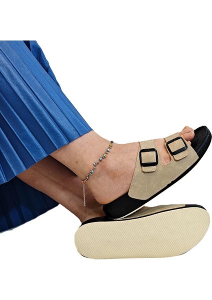 7410 Krem Çift Tokalı Yumuşak Taban Rahat Terlik fiyatları