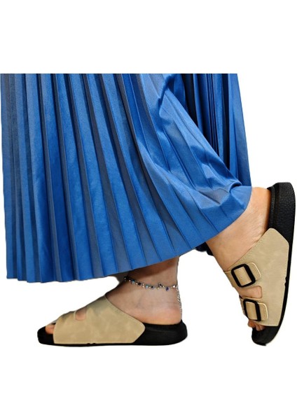 7410 Krem Çift Tokalı Yumuşak Taban Rahat Terlik indirimleri