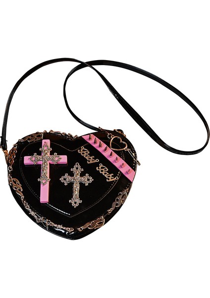 Çantalar Kadın Çantaları Yeni Stil Kişiselleştirilmiş Perçinli Çapraz Çantalar Trend Cool Punk Stili Kalp Şekilli Çantalar (Yurt Dışından)