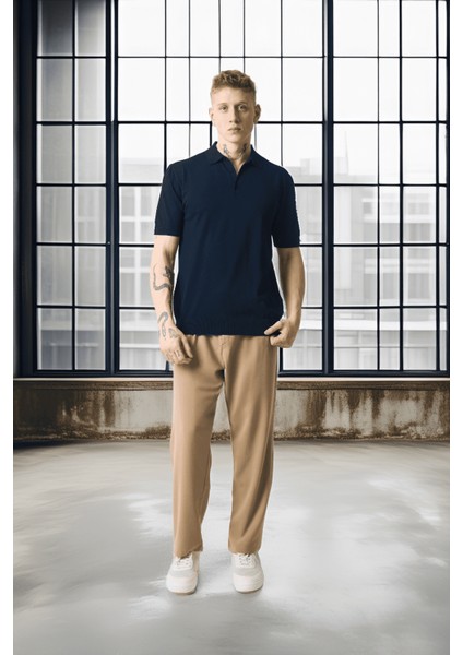 Polo Yaka Basic Düğmeli Triko Erkek T-Shirt - Lacivert modelleri