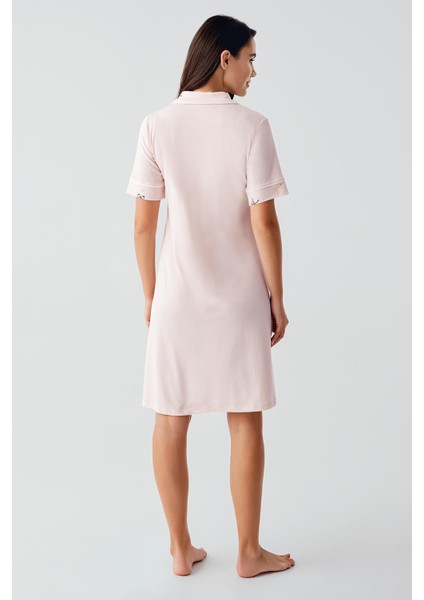 Kısa Kollu Fiyonk Desenli Düğmeli Kısa Esnek Viskoz Hamile Gecelik 17107 modelleri