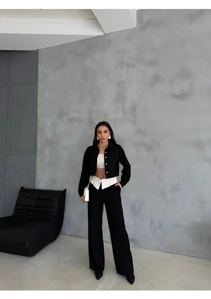 Keten Gömlek-Crop-Salaş Pantolon Takım - Siyah modelleri