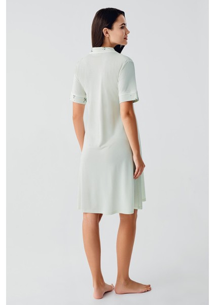 Kısa Kollu Fiyonk Desenli Düğmeli Kısa Esnek Viskoz Hamile Gecelik 17107 modelleri