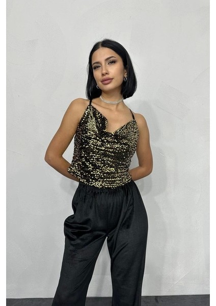 Gold Askılı Degaje Bluz