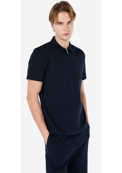 Regular Fit Polo Yaka Düz Erkek Lacivert Kısa Kol Tişört