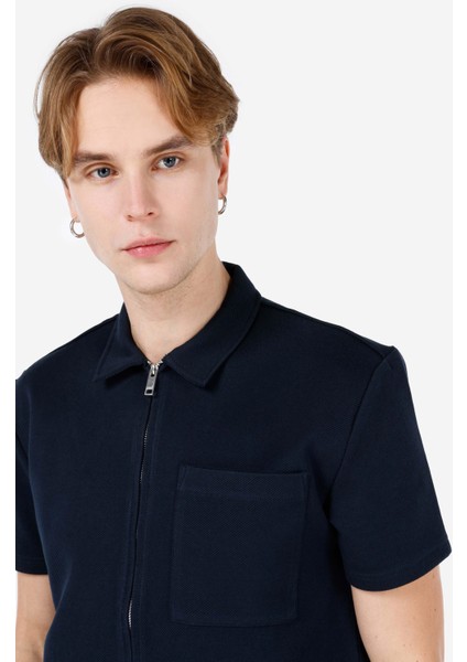 Regular Fit Polo Yaka Düz Erkek Lacivert Kısa Kol Tişört fırsatları