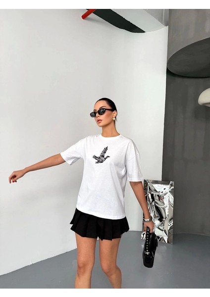 Kısa Kol Baskılı T-Shirt - Beyaz fırsatları