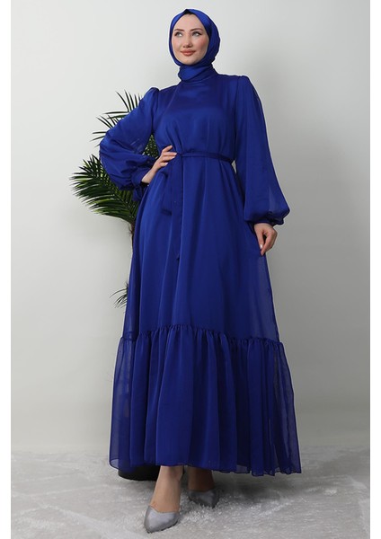 Fırfır Detay Janjan Elbise Gece Mavi