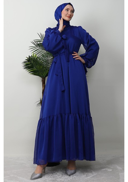 Fırfır Detay Janjan Elbise Gece Mavi modelleri