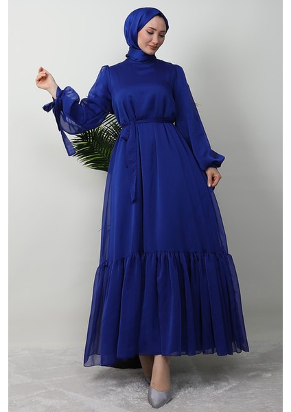 Fırfır Detay Janjan Elbise Gece Mavi fırsatları