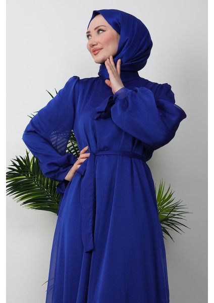 Fırfır Detay Janjan Elbise Gece Mavi indirimleri