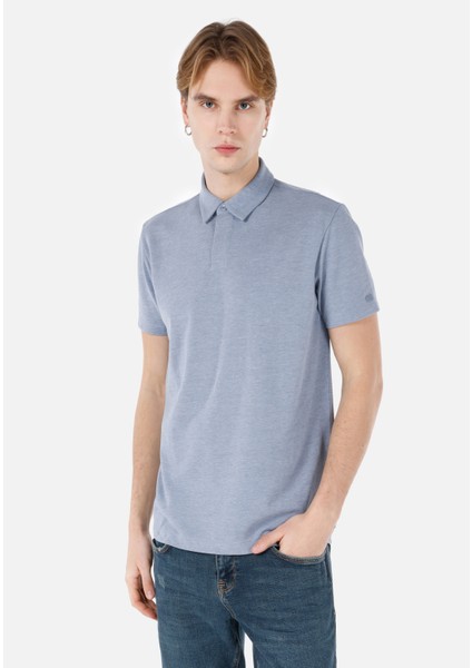 Regular Fit Polo Yaka Düz Erkek Mavi Kısa Kol Tişört