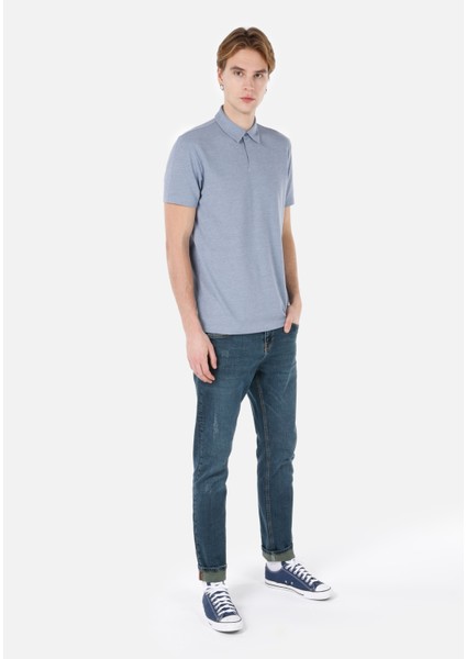 Regular Fit Polo Yaka Düz Erkek Mavi Kısa Kol Tişört modelleri