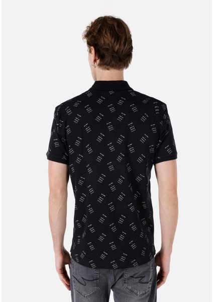 Regular Fit Polo Yaka Baskılı Erkek Siyah Kısa Kol Tişört fiyatları
