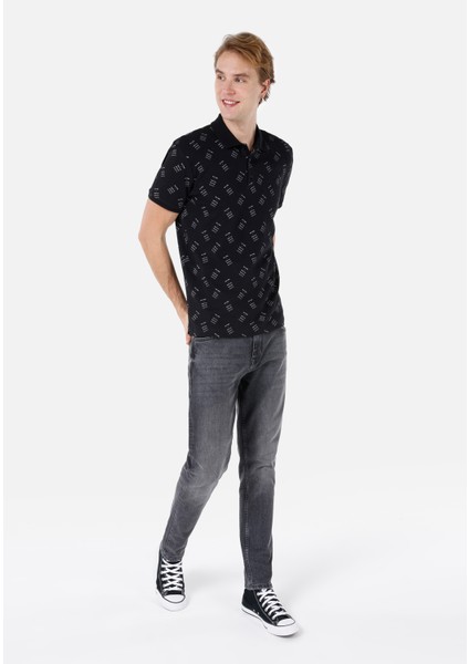 Regular Fit Polo Yaka Baskılı Erkek Siyah Kısa Kol Tişört modelleri