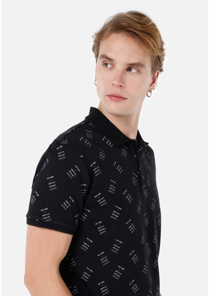 Regular Fit Polo Yaka Baskılı Erkek Siyah Kısa Kol Tişört fırsatları