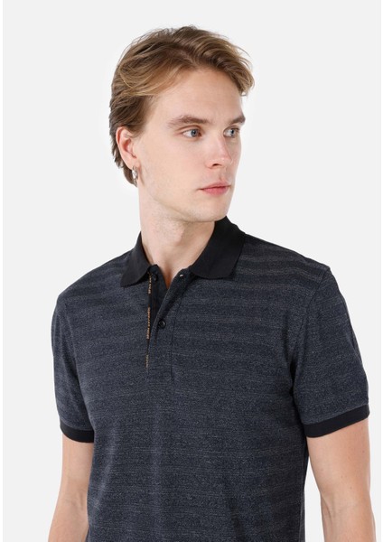 Regular Fit Polo Yaka Çizgili Erkek Antrasit Kısa Kol Tişört fırsatları