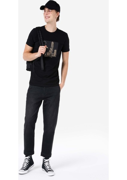 Chino Fit Orta Bel Düz Paça Erkek Siyah Jean Pantolon