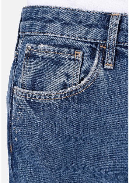 Regular Fit Yüksek Bel Geniş Paça Mavi Kadın Pantolon