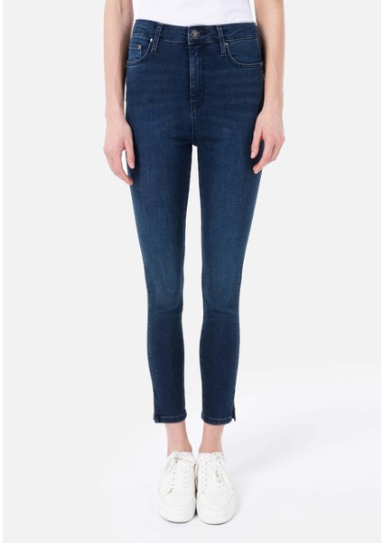 Skinny Fit Yüksel Bel Süper Dar Paça Kadın İndigo Jean Pantolon fırsatları