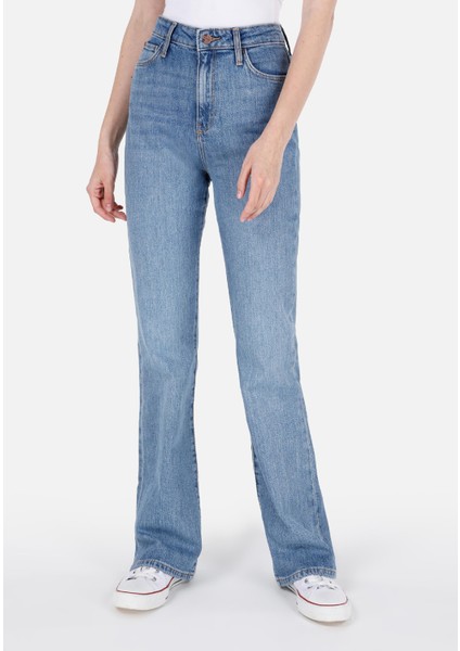 Regular Fit Orta Bel Bootcut Kadın Yeşil Jean Pantolon fırsatları