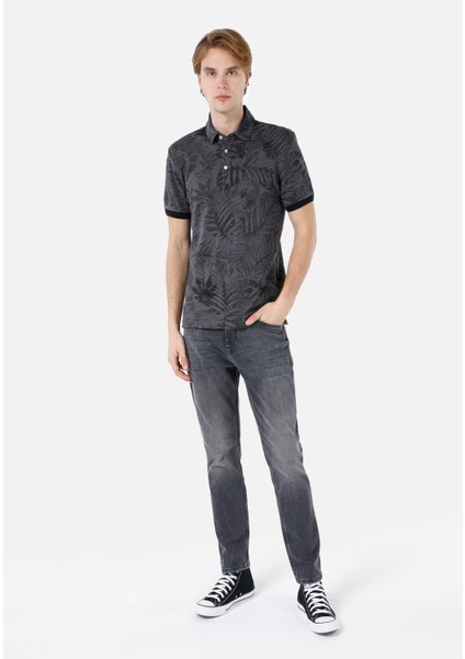 Regular Fit Polo Yaka Baskılı Erkek Antrasit Kısa Kol Tişört modelleri