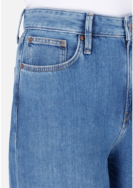 Regular Fit Yüksel Bel Geniş Paça Kadın İndigo Jean Pantolon indirimleri