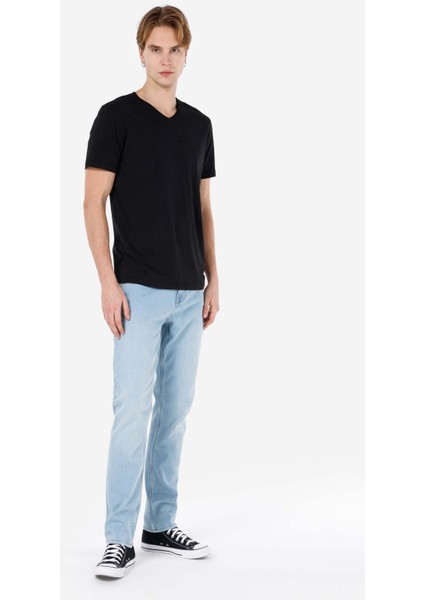Straight Fit Düşük Bel Düz Paça Erkek Açik İndigo Jean Pantolon