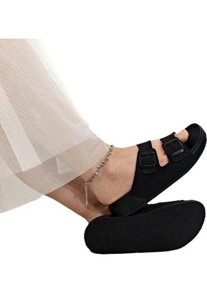 7410 Siyah Çift Tokalı Yumuşak Taban Rahat Terlik fiyatları