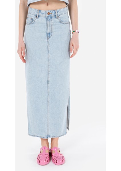 Slim Fit Düz Fermuarlı Kadın Mavi Etek fırsatları