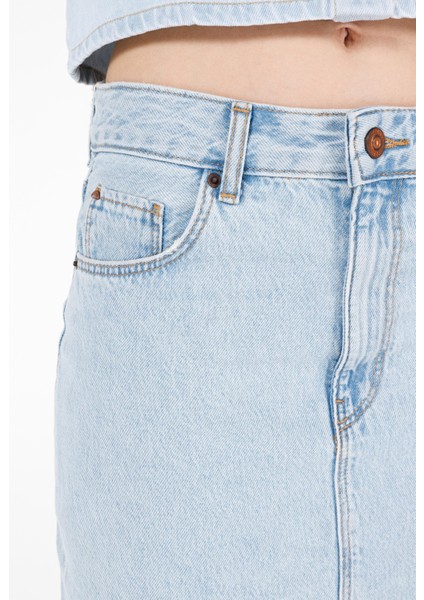 Slim Fit Düz Fermuarlı Kadın Mavi Etek indirimleri