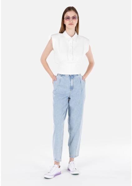 Barrel Fit Kadın İndigo Jean Pantolon