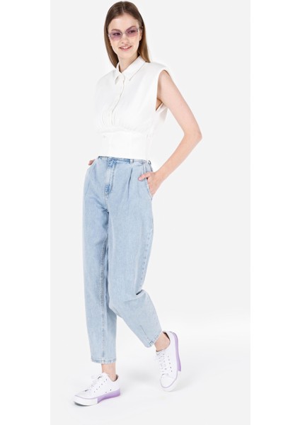 Barrel Fit Kadın İndigo Jean Pantolon modelleri