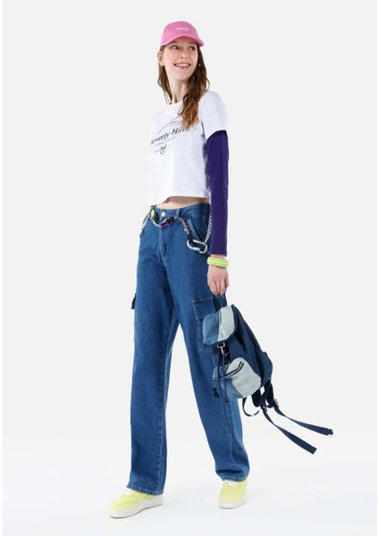 990 Angela Cargo Fit Orta Bel Daralan Paça Kadın Denim Jean Pantolon