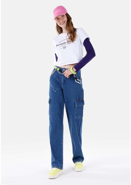 990 Angela Cargo Fit Orta Bel Daralan Paça Kadın Denim Jean Pantolon