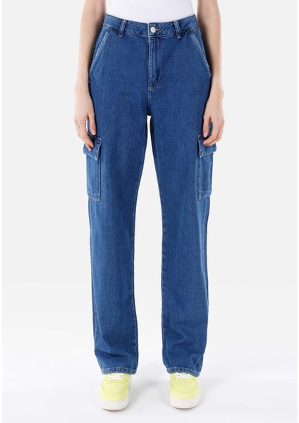 990 Angela Cargo Fit Orta Bel Daralan Paça Kadın Denim Jean Pantolon