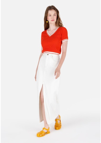 Slim Fit Düz Fermuarlı Kadın Beyaz Etek modelleri