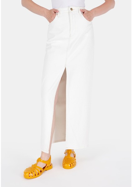 Slim Fit Düz Fermuarlı Kadın Beyaz Etek fırsatları